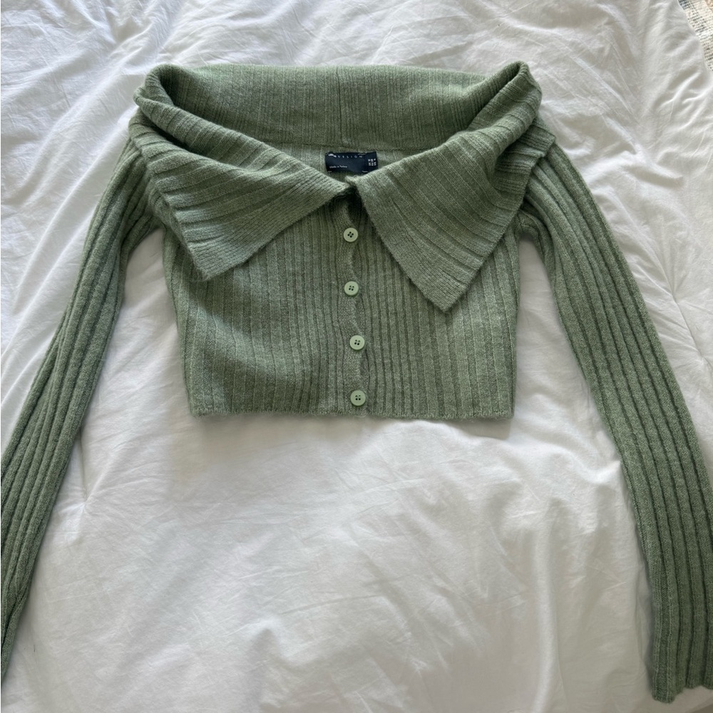 NWOT ASOS Green Ribbed Knit Off the Shoulder Sweater
